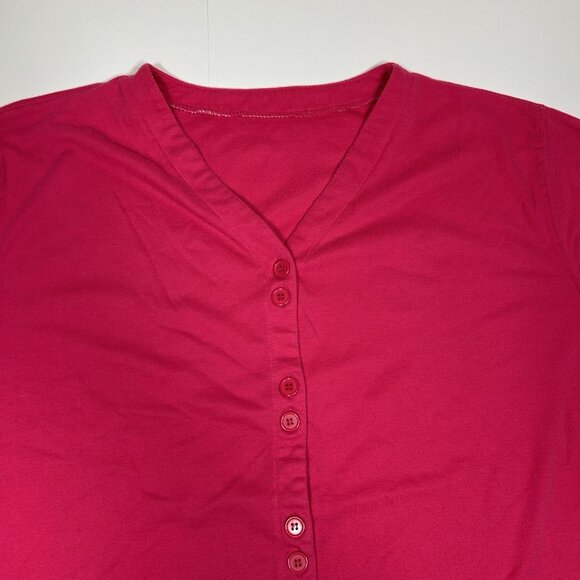 BRIDGE GATE Women Hot Pink Short Sleeve Button Up Knit Top V-neck Sz 2X - Picture 4 of 5